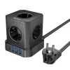 HOCO multifunkcionális elosztó 5 aljzat + 3 x USB A + Type C EU szabványok 4000W PD QC 3A NS8 2 m fekete thumbnail