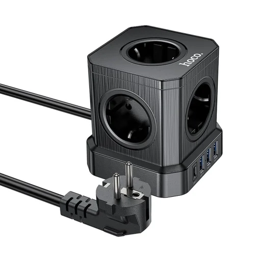 HOCO multifunkcionális elosztó 5 aljzat + 3 x USB A + Type C EU szabványok 4000W PD QC 3A NS8 2 m fekete - 2
