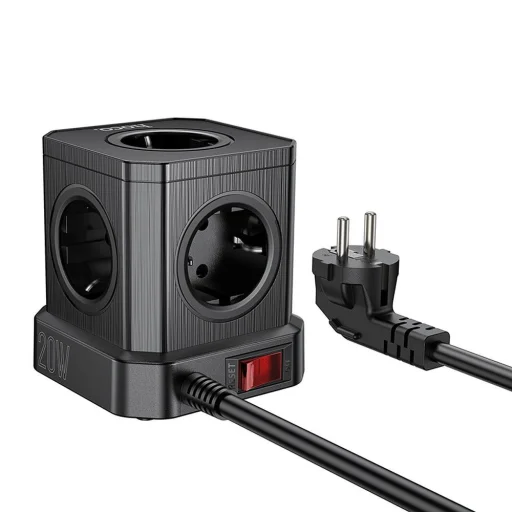 HOCO multifunkcionális elosztó 5 aljzat + 3 x USB A + Type C EU szabványok 4000W PD QC 3A NS8 2 m fekete - 4