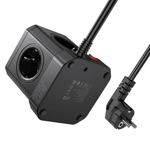 HOCO multifunkcionális elosztó 5 aljzat + 3 x USB A + Type C EU szabványok 4000W PD QC 3A NS8 2 m fekete - 5