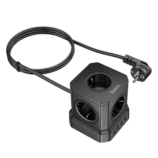 HOCO multifunkcionális elosztó 5 aljzat + 3 x USB A + Type C EU szabványok 4000W PD QC 3A NS8 2 m fekete - 6