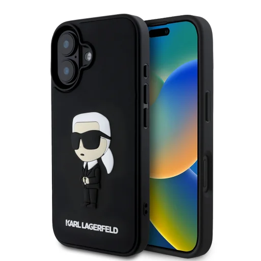  iPhone 16 Fekete Karl Lagerfeld 3D Rubber Ikonik tok - 1