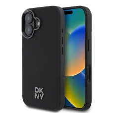  iPhone 16 Fekete DKNY PU Bőr Stack Logo Magsafe tok