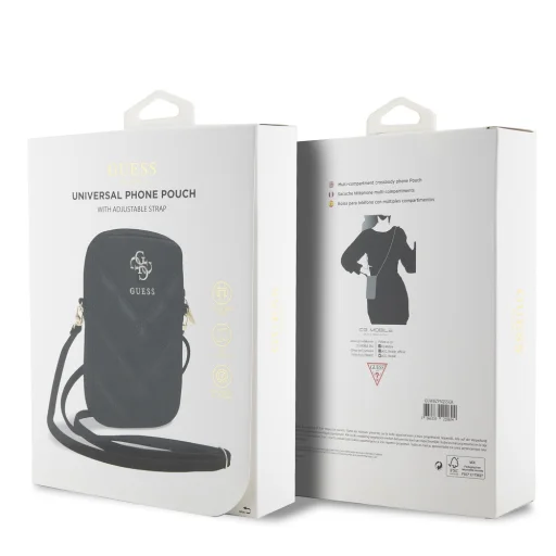 Guess PU Steppelt 4G Fém Logós Cipzáras Telefon Táska Fekete - 5