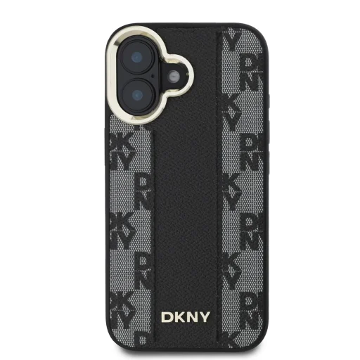  iPhone 16 Fekete DKNY PU Bőr Kockás Minta Magsafe tok - 2