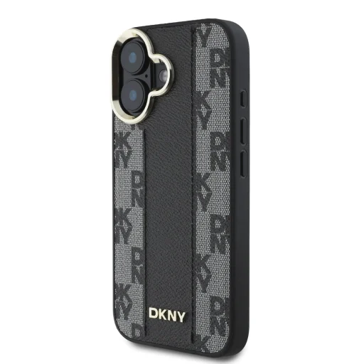  iPhone 16 Fekete DKNY PU Bőr Kockás Minta Magsafe tok - 3