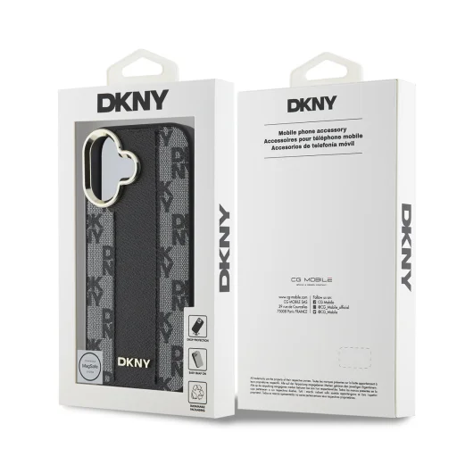  iPhone 16 Fekete DKNY PU Bőr Kockás Minta Magsafe tok - 6