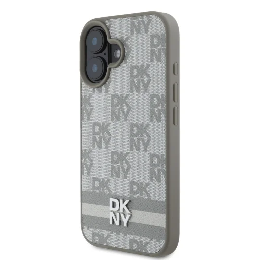  iPhone 16 Bézs DKNY PU Bőr Kockás Minta és Csíkos Tok - 3