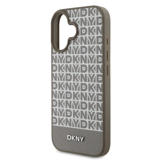  iPhone 16 Barna DKNY PU bőr ismétlődő mintás alsó csíkos MagSafe tok - 4