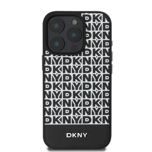  iPhone 16 Pro Max Fekete DKNY PU Bőr Ismétlődő Minta Alsó Csík MagSafe tok - 2