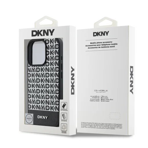  iPhone 16 Pro Max Fekete DKNY PU Bőr Ismétlődő Minta Alsó Csík MagSafe tok - 6