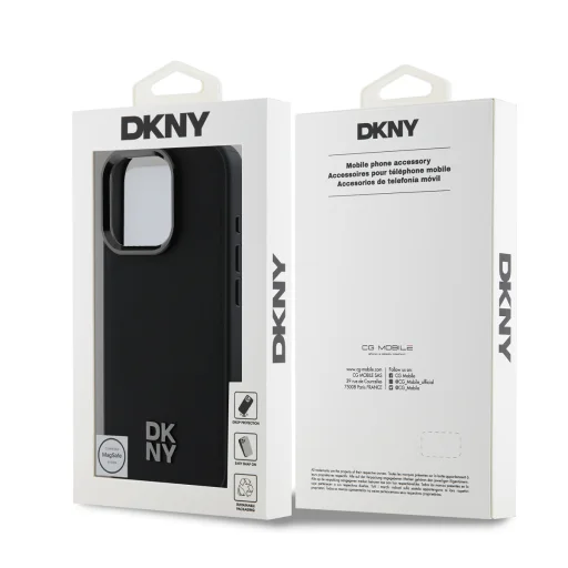  iPhone 16 Pro Max Fekete DKNY PU Bőr Stack Logo Magsafe tok - 6