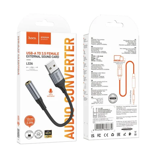 HOCO adapter USB-A (hím) Jack 3,5 mm (női) LS36 0,12 m fekete - 9