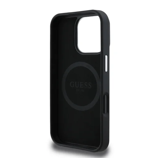  iPhone 16 Pro Fekete Guess PU Grained Triangle Logo tok Magsafe - 5