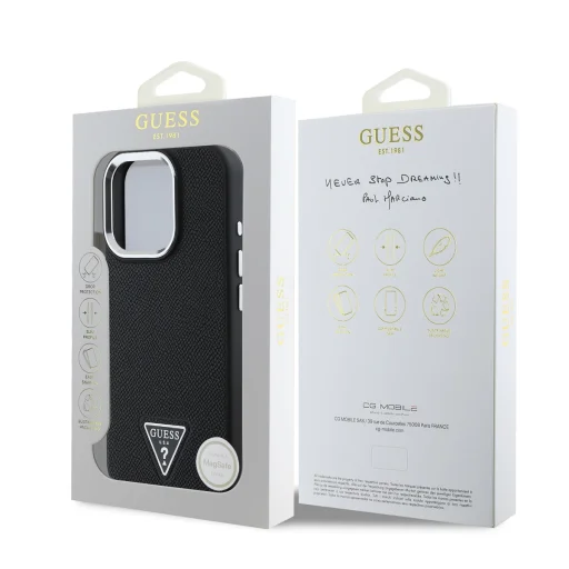  iPhone 16 Pro Fekete Guess PU Grained Triangle Logo tok Magsafe - 6