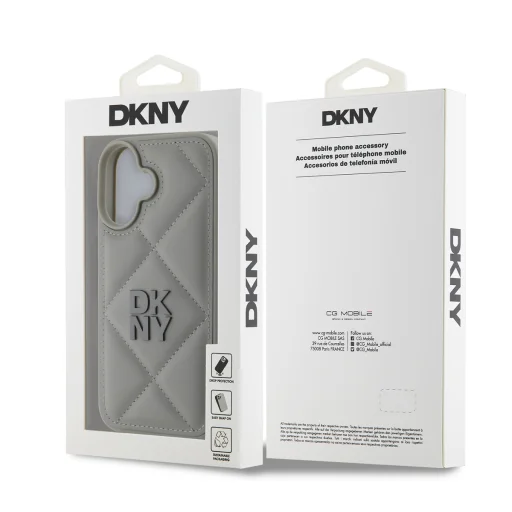  iPhone 16 Plus Szürke DKNY PU bőr steppelt logós tok - 6
