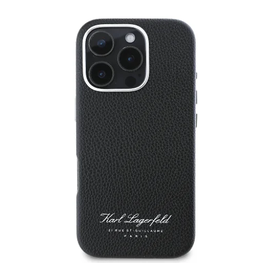  iPhone 16 Pro Fekete Karl Lagerfeld szemcsés PU Hotel RSG tok - 2