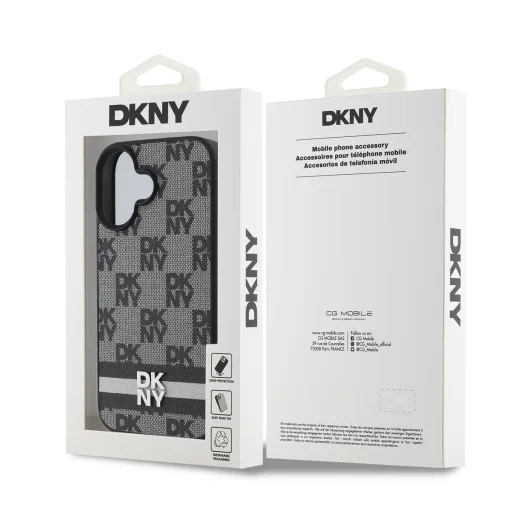  iPhone 16 Fekete DKNY PU bőr kockás mintás és csíkos tok - 6