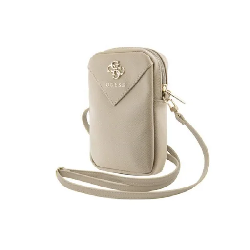 Guess PU Grained 4G Metal Logo Wallet Phone Bag Zipper Gold - 3