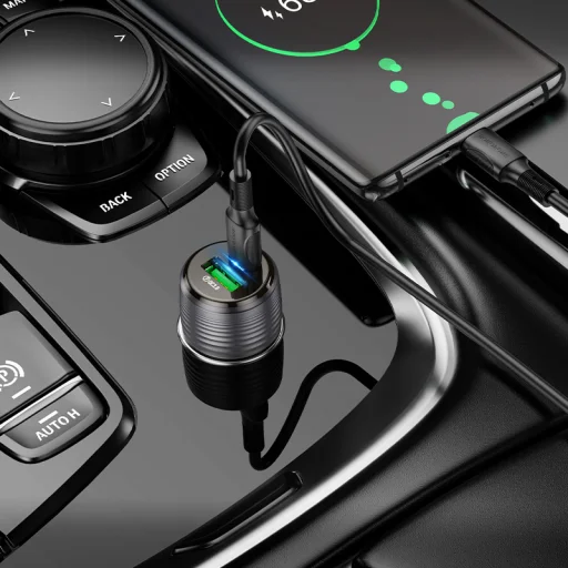 Borofone autós töltő BZ30 Absolute - USB + Type C - QC 3.0 PD 30W 3A Type C to Type C kábel átlátszó-fekete - 8