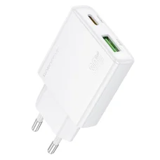 Borofone hálózati töltő BN25 Wish - USB + Type C - PD QC 3.0 30W fehér
