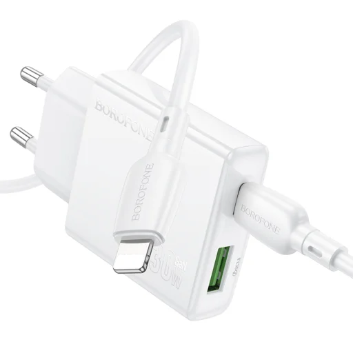 Borofone fali töltő BN25 Wish - USB + Type-C - PD QC 3.0 30W Type-C to Lightning kábellel fehér - 2
