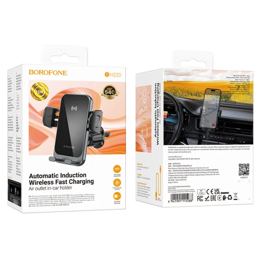 Borofone BH220 Leader vezetéknélküli töltéssel autós telefontartó légbefúvóra fekete - 8