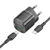Borofone fali töltő BN17 Napfény - USB + Type C - QC 3.0 PD 20W 3A Type C-hez Type C kábel fekete thumbnail