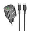 Borofone fali töltő BN17 Napfény - USB + Type C - QC 3.0 PD 20W 3A Type C-hez Type C kábel fekete