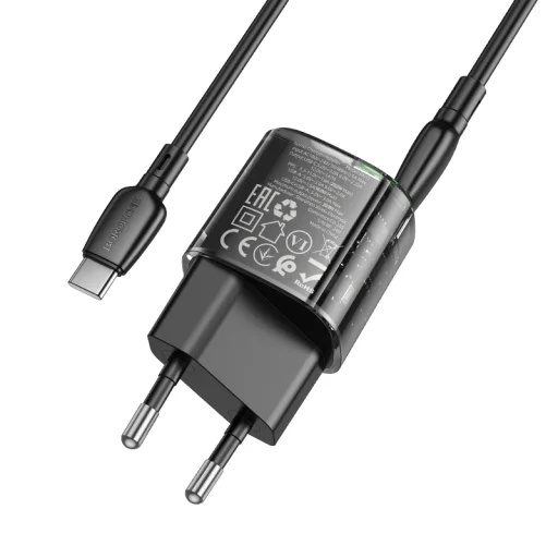 Borofone fali töltő BN17 Napfény - USB + Type C - QC 3.0 PD 20W 3A Type C-hez Type C kábel fekete - 4