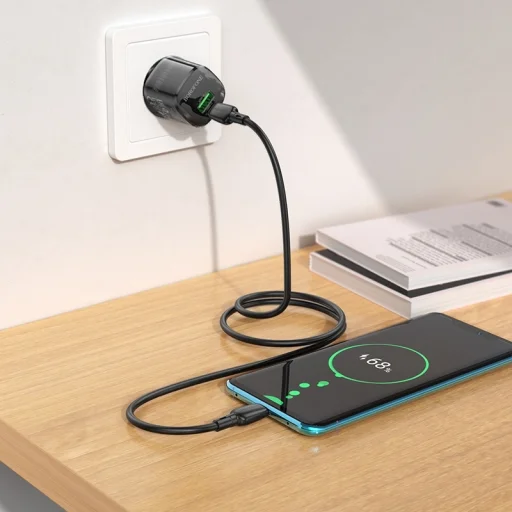 Borofone fali töltő BN17 Napfény - USB + Type C - QC 3.0 PD 20W 3A Type C-hez Type C kábel fekete - 6