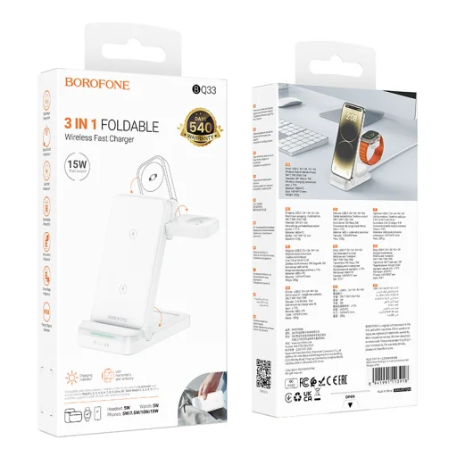 Borofone Vezeték nélküli indukciós töltő BQ33 Clever 3 az 1-ben 15W fehér - 5