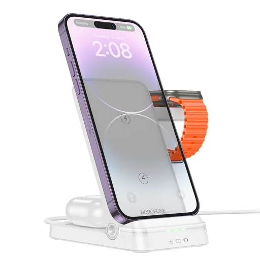 Borofone Vezeték nélküli indukciós töltő BQ33 Clever 3 az 1-ben 15W fehér - 1