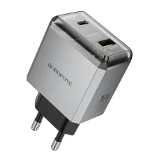 Borofone Hálózati töltő BN20 Lena - USB + Type C - PD 35W szürke