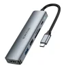 Borofone Adapter DH15 Buddy 6 az 1-ben - Type C to HDMI + Type C + USB 3.0 + USB 3.0 + SD + microSD - PD 100W szürke thumbnail