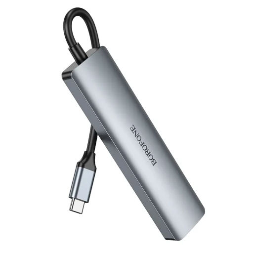 Borofone Adapter DH15 Buddy 6 az 1-ben - Type C to HDMI + Type C + USB 3.0 + USB 3.0 + SD + microSD - PD 100W szürke - 2