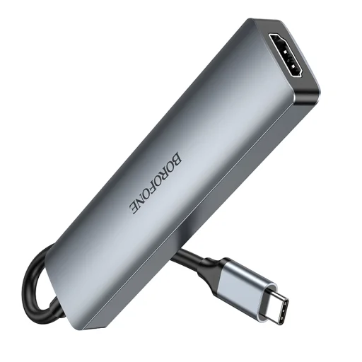 Borofone Adapter DH15 Buddy 6 az 1-ben - Type C to HDMI + Type C + USB 3.0 + USB 3.0 + SD + microSD - PD 100W szürke - 3