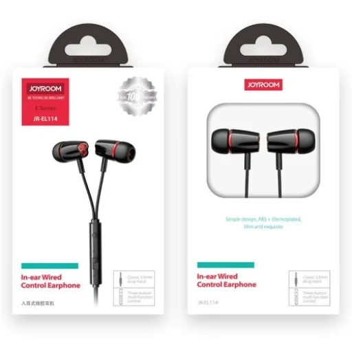 Joyroom vezetékes fülhallgató, In-Ear fejhallgató távirányítóval és mikrofonnal, 3.5 mm csatlakozó, fekete EU (JR-EL114-BLK) - 1