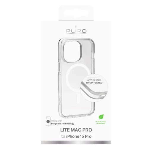 Puro Cover PC+TPU+TPE mágnesekkel "LITE MAG PRO" iPhone 15 Pro tok, fehér színű - 2