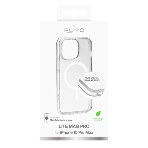Puro PC+TPU+TPE tok integrált mágnesekkel "LITE MAG PRO" iPhone 15 Pro Max-hoz, fehér színű tok - 2