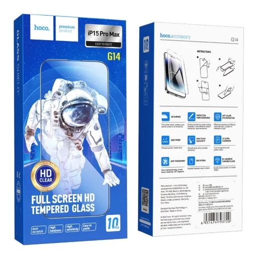 HOCO edzett üveg HD 5D Guardian shield (SET 10in1) - iPhone 15 Pro Max fekete (G14) üvegfólia - 10