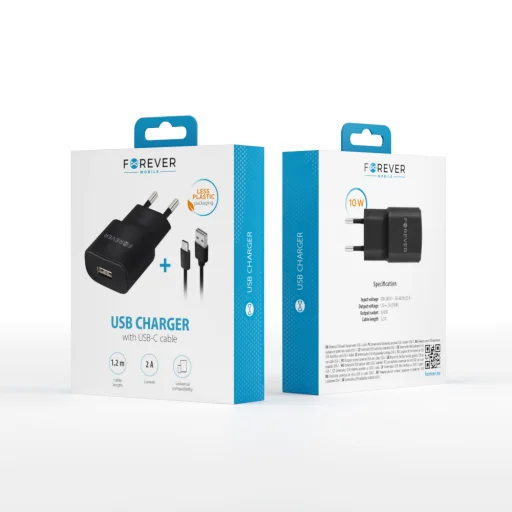 Forever TC-01 töltő 1x USB 2A fekete + USB-C kábel - 7