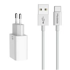 Mcdodo Kettős USB Töltő CH-6721 (EU) Type-C Kábel 1m Utazó Szett (fehér)