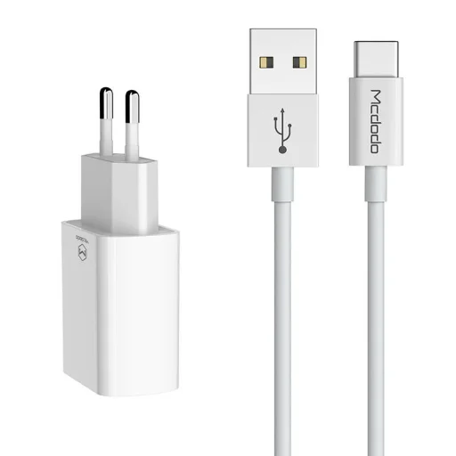 Mcdodo Kettős USB Töltő CH-6721 (EU) Type-C Kábel 1m Utazó Szett (fehér) - 1