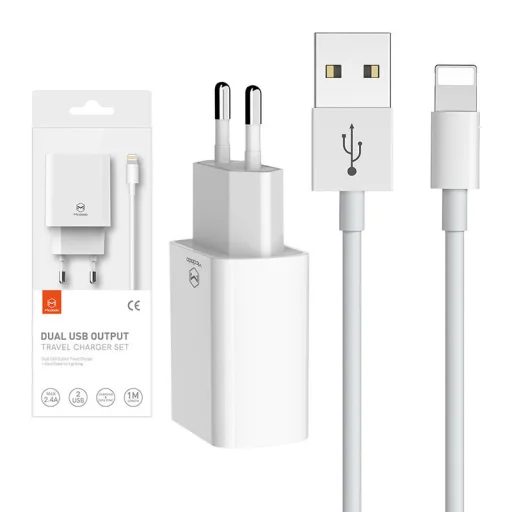 Mcdodo CH-6720 Kettős USB Töltő (EU) Lightning 1m Utazó készlet (fehér) tok - 5