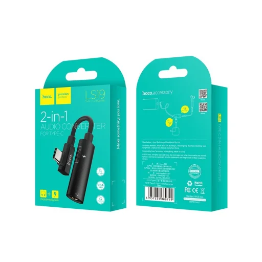 HOCO Type-C 2in1 Audio 3.5 mm JACK adapter fekete - 3