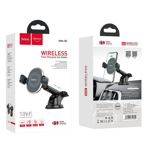 HOCO S12 Selected Rich univerzális autós tartó és vezeték nélküli töltő fekete - 6