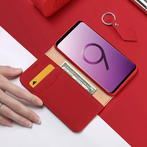 DUX DUCIS Wish valódi bőr fliptok Samsung Galaxy S9 G960 piros - 16