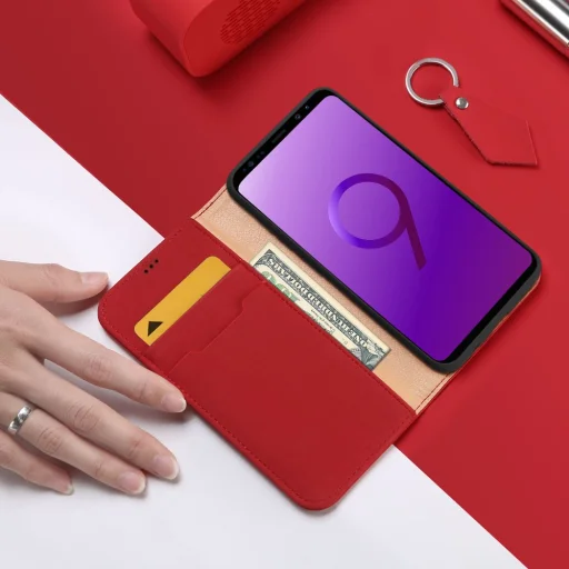 DUX DUCIS Wish valódi bőr fliptok Samsung Galaxy S9 G960 piros - 17