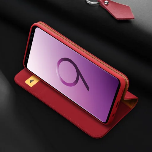 DUX DUCIS Wish valódi bőr fliptok Samsung Galaxy S9 G960 piros - 4